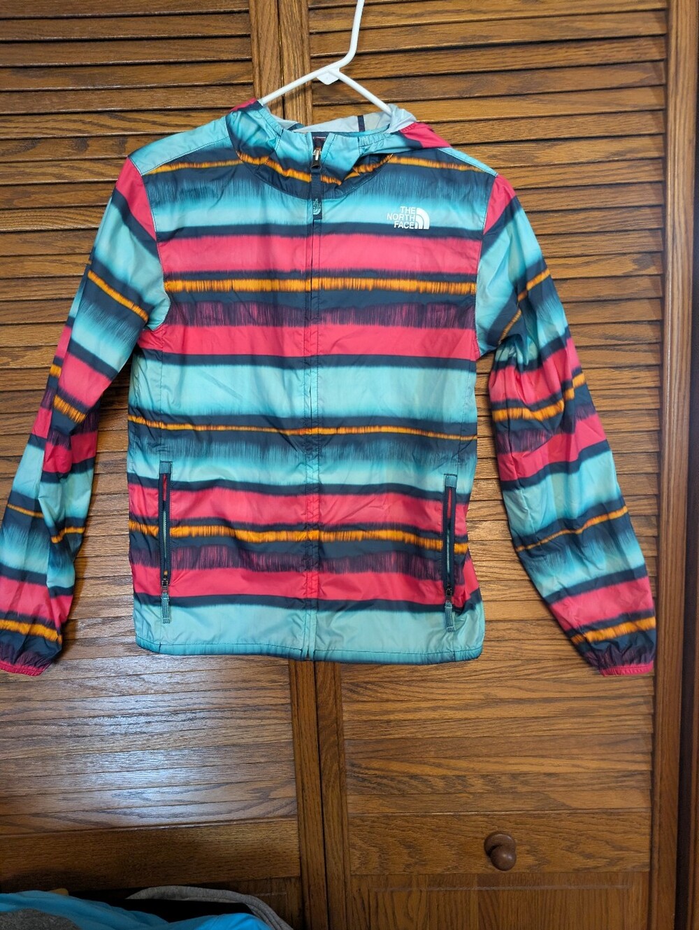 The North Face Youth Colorful Striped Windbreaker Raincoat Size Large 14 16